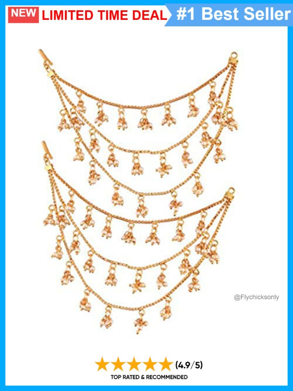 Handcrafted Dangle Ear Chain Rhinestone Faux Pearl